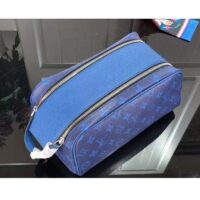 Louis Vuitton LV Unisex Dopp Kit Toilet Pouch Blue Taiga Cowhide Leather Monogram Coated Canvas (3)