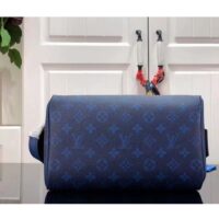 Louis Vuitton LV Unisex Dopp Kit Toilet Pouch Blue Taiga Cowhide Leather Monogram Coated Canvas (3)