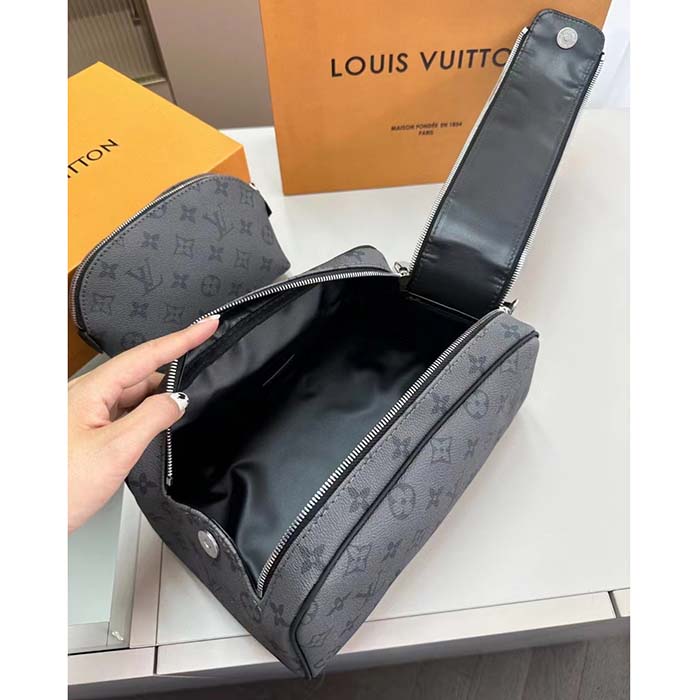 Louis Vuitton LV Unisex Dopp Kit Toilet Pouch Monogram Eclipse Coated Canvas (5)