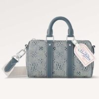 Louis Vuitton LV Unisex Keepall Bandoulière 25 Monogram Washed Denim Canvas Cowhide Leather