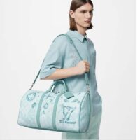 Louis Vuitton LV Unisex Keepall Bandoulière 50 Crystal Blue Monogram Aquagarden Coated Canvas