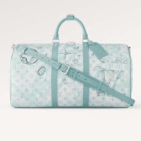 Louis Vuitton LV Unisex Keepall Bandoulière 50 Crystal Blue Monogram Aquagarden Coated Canvas