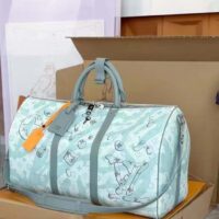 Louis Vuitton LV Unisex Keepall Bandoulière 50 Crystal Blue Monogram Aquagarden Coated Canvas