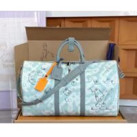 Louis Vuitton LV Unisex Keepall Bandoulière 50 Crystal Blue Monogram Aquagarden Coated Canvas