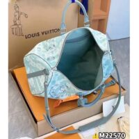 Louis Vuitton LV Unisex Keepall Bandoulière 50 Crystal Blue Monogram Aquagarden Coated Canvas