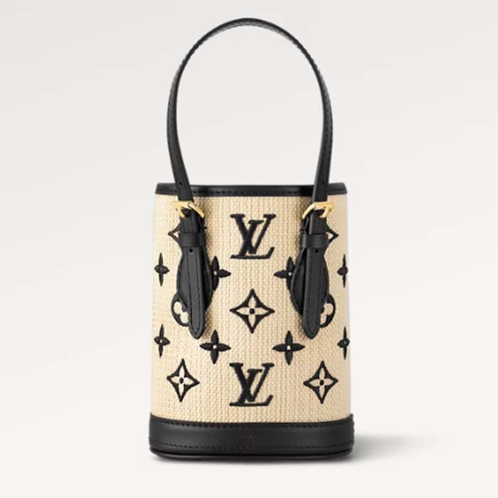 Louis Vuitton LV Unisex Nano Bucket Black Lotus Cotton Cowhide Leather