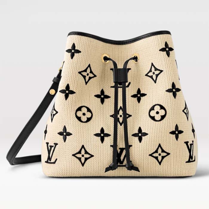 Louis Vuitton LV Unisex Néonoé MM Black Lotus Cotton Cowhide Leather