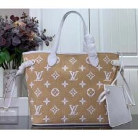 Louis Vuitton LV Unisex Neverfull MM Beige Lotus Cotton Cowhide Leather (10)