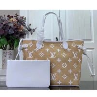 Louis Vuitton LV Unisex Neverfull MM Beige Lotus Cotton Cowhide Leather (10)