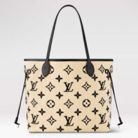 Louis Vuitton LV Unisex Neverfull MM Black Lotus Cotton Cowhide Leather (1)