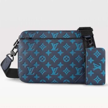Louis Vuitton LV Unisex Trio Messenger Navy River Blue Calf Leather Textile Lining