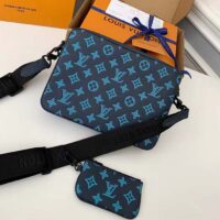 Louis Vuitton LV Unisex Trio Messenger Navy River Blue Calf Leather Textile Lining (8)