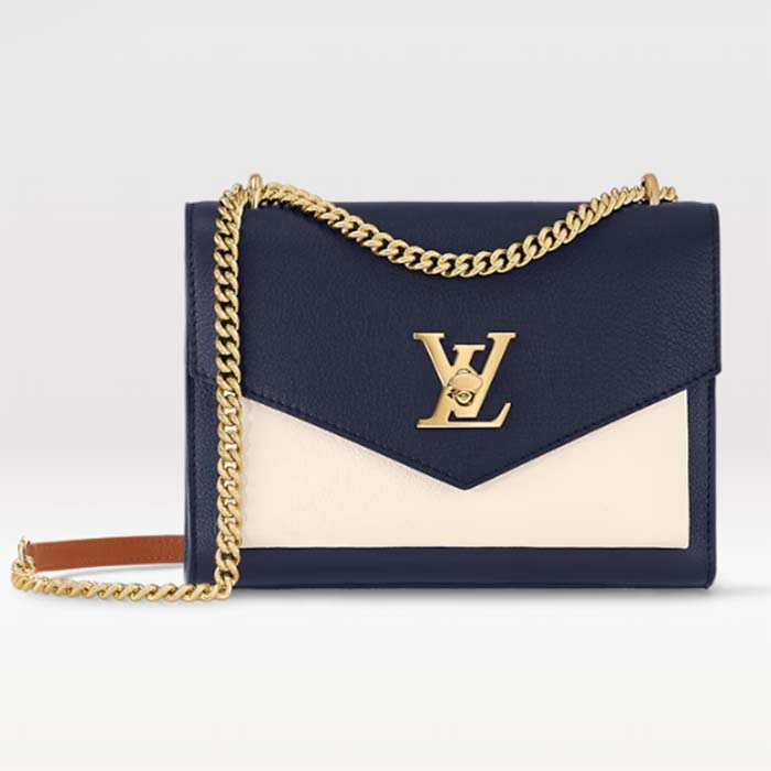 Louis Vuitton LV Women Mylockme Chain Bag Navy Blue Grained Calf Leather
