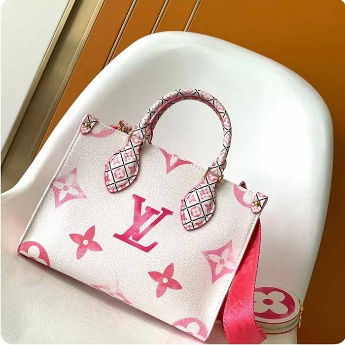 Louis Vuitton LV Women Onthego PM Pink Monogram Coated Canvas Textile Lining (10)