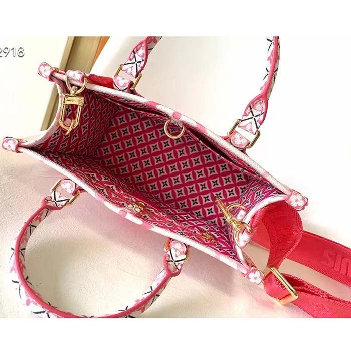 Louis Vuitton LV Women Onthego PM Pink Monogram Coated Canvas Textile Lining (3)