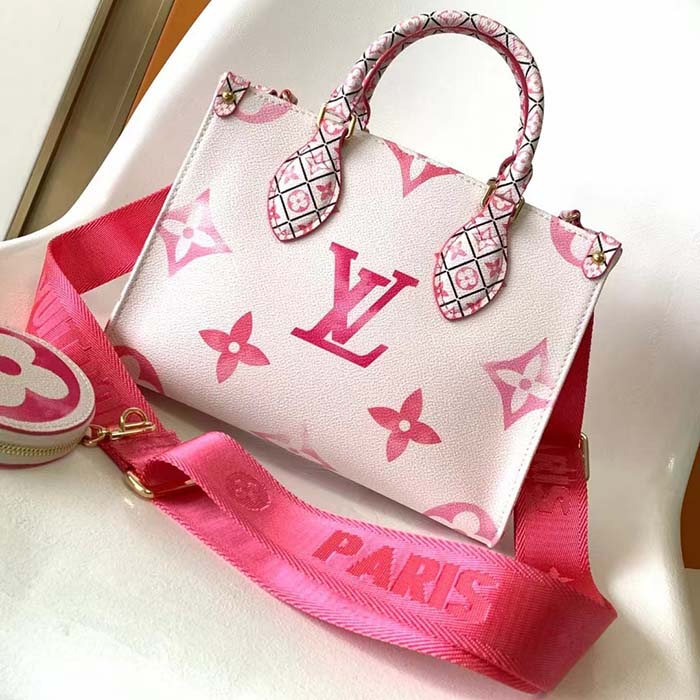 Louis Vuitton LV Women Onthego PM Pink Monogram Coated Canvas Textile Lining (7)