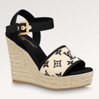 Louis Vuitton LV Women Starboard Wedge Sandal Black Monogram-Embroidered Cotton Rope Sole (1)