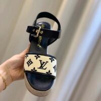 Louis Vuitton LV Women Starboard Wedge Sandal Black Monogram-Embroidered Cotton Rope Sole (1)