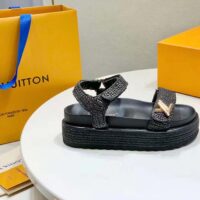 Louis Vuitton Women LV Cordoba Flat Comfort Sandal Black Raffia Rubber 4CM Heel (1)