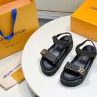 Louis Vuitton Women LV Cordoba Flat Comfort Sandal Black Raffia Rubber 4CM Heel (1)