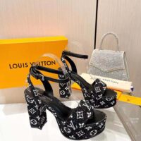 Louis Vuitton Women LV Fame Platform Sandal Black Monogram Denim Leather 11.5 CM Heel (4)