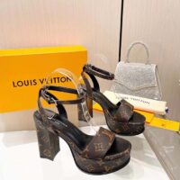 Louis Vuitton Women LV Fame Platform Sandal Brown Monogram Denim Leather 11.5 CM Heel (9)