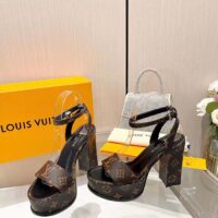 Louis Vuitton Women LV Fame Platform Sandal Brown Monogram Denim Leather 11.5 CM Heel (9)