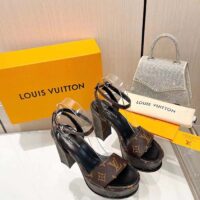 Louis Vuitton Women LV Fame Platform Sandal Brown Monogram Denim Leather 11.5 CM Heel (9)