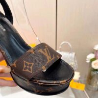 Louis Vuitton Women LV Fame Platform Sandal Brown Monogram Denim Leather 11.5 CM Heel (9)