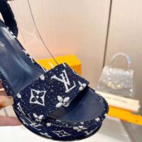 Louis Vuitton Women LV Fame Platform Sandal Navy Monogram Denim Leather 11.5 CM Heel (8)