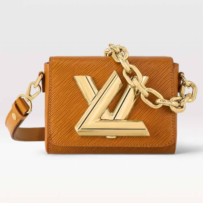Louis Vuitton Women Twist Lock XL Gold Brown Epi Cowhide Leather Microfiber