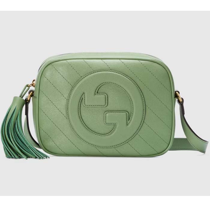 Gucci Women GG Blondie Small Shoulder Bag Green Leather Zipper Closure