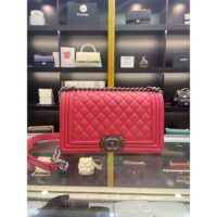 Chanel Women CC Leboy Flap Bag Chain in Calfskin Leather-Red (5)