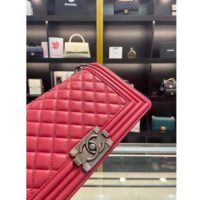 Chanel Women CC Leboy Flap Bag Chain in Calfskin Leather-Red (5)