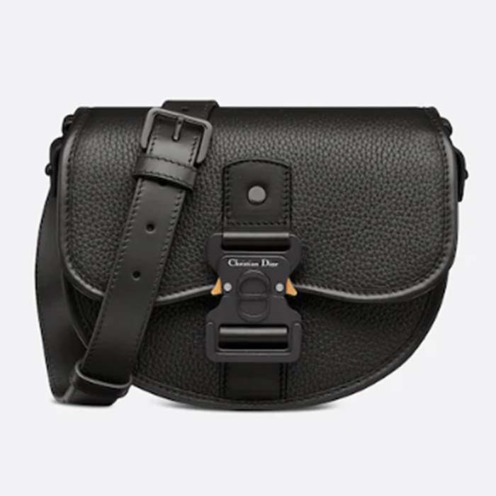 Dior CD Unisex Mini Gallop Bag Strap Black Grained Calfskin Flap Closure