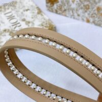 Dior CD Women 30 Montaigne Belt Aesthetic Beige Smooth Calfskin White Glass Pearls 25 MM Width (10)