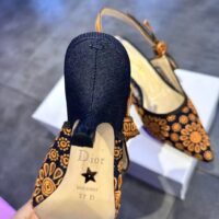 Dior CD Women J’Adior Slingback Pump Blue Denim Embroidered Camel-Colored Saint-Gall Motif (1)