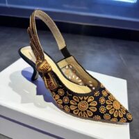 Dior CD Women J’Adior Slingback Pump Blue Denim Embroidered Camel-Colored Saint-Gall Motif (1)