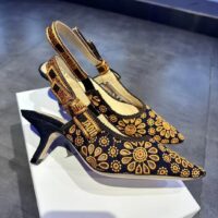 Dior CD Women J’Adior Slingback Pump Blue Denim Embroidered Camel-Colored Saint-Gall Motif (1)