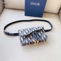 Dior Unisex CD Saddle Belt Pouch Blue Oblique Jacquard Front ‘D’ Stirrup (4)