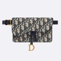 Dior Unisex CD Saddle Belt Pouch Blue Oblique Jacquard Front 'D' Stirrup