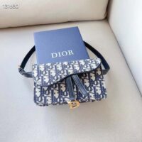 Dior Unisex CD Saddle Belt Pouch Blue Oblique Jacquard Front ‘D’ Stirrup (4)