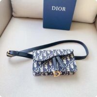 Dior Unisex CD Saddle Belt Pouch Blue Oblique Jacquard Front ‘D’ Stirrup (4)