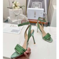 Dior Women CD Dway Heeled Sandal Green Cotton Embroidered Metallic Thread Strass (8)