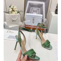 Dior Women CD Dway Heeled Sandal Green Cotton Embroidered Metallic Thread Strass (8)