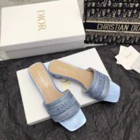 Dior Women CD Dway Heeled Slide Blue Cotton Embroidered Metallic Thread Strass (9)