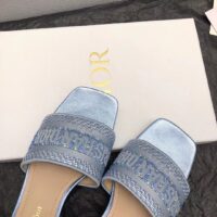 Dior Women CD Dway Heeled Slide Blue Cotton Embroidered Metallic Thread Strass (9)