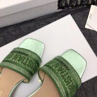 Dior Women CD Dway Heeled Slide Green Cotton Embroidered Metallic Thread Strass (7)
