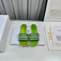 Dior Women CD Dway Slide Green Cotton Embroidered Metallic Thread Strass (1)