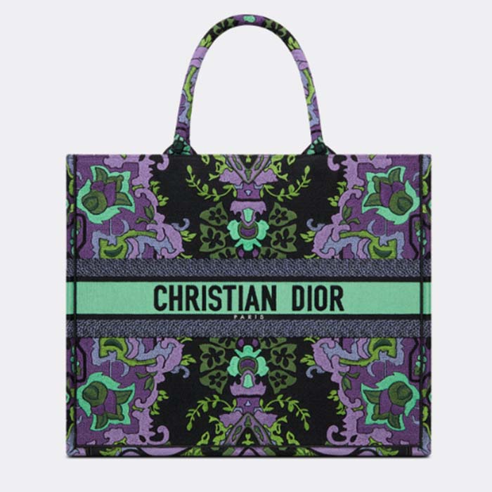 Dior Women CD Large Dior Book Tote Multicolor Dior Indian Purple Embroidery